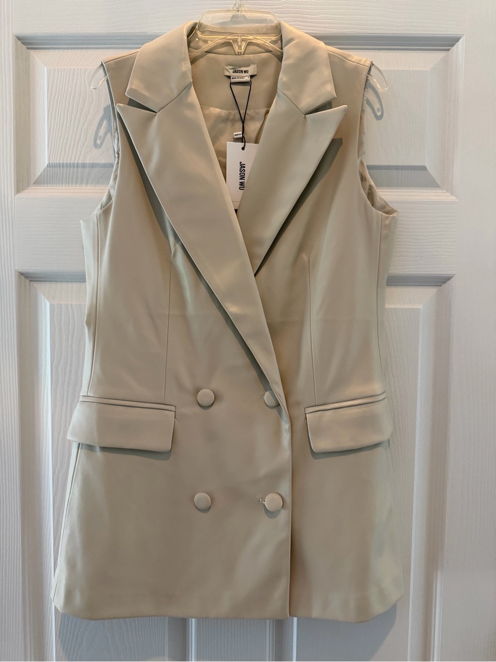 Jason Wu Double Breasted sleeveless Faux Leather Vest Beige Size S